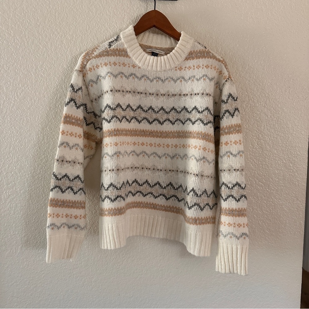 American Eagle Outfitters Sweater Small Cream Tan Gray Soft Cozy Pullover Winter